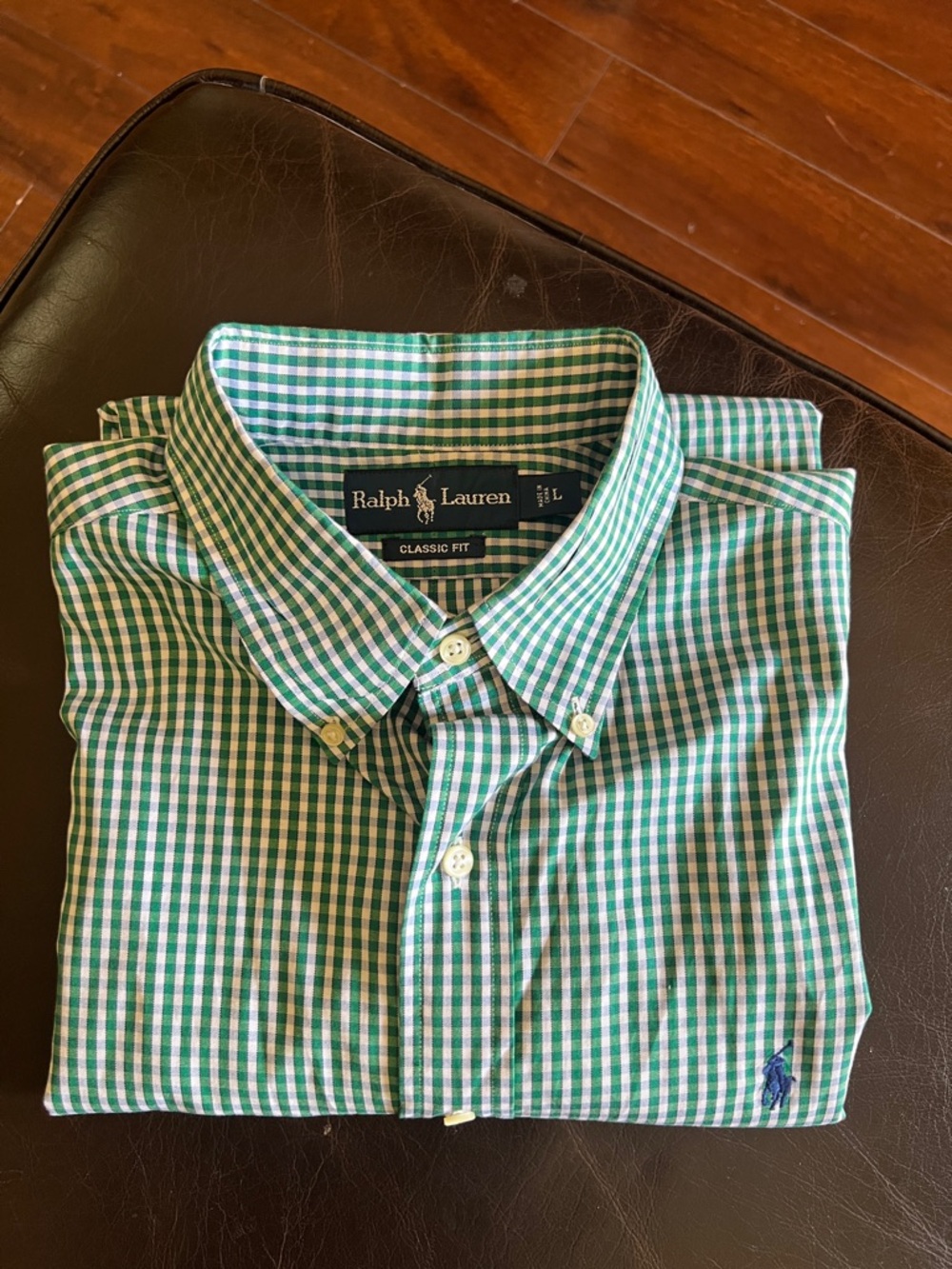 Ralph Lauren Green and White Gingham Button-Down Shirt